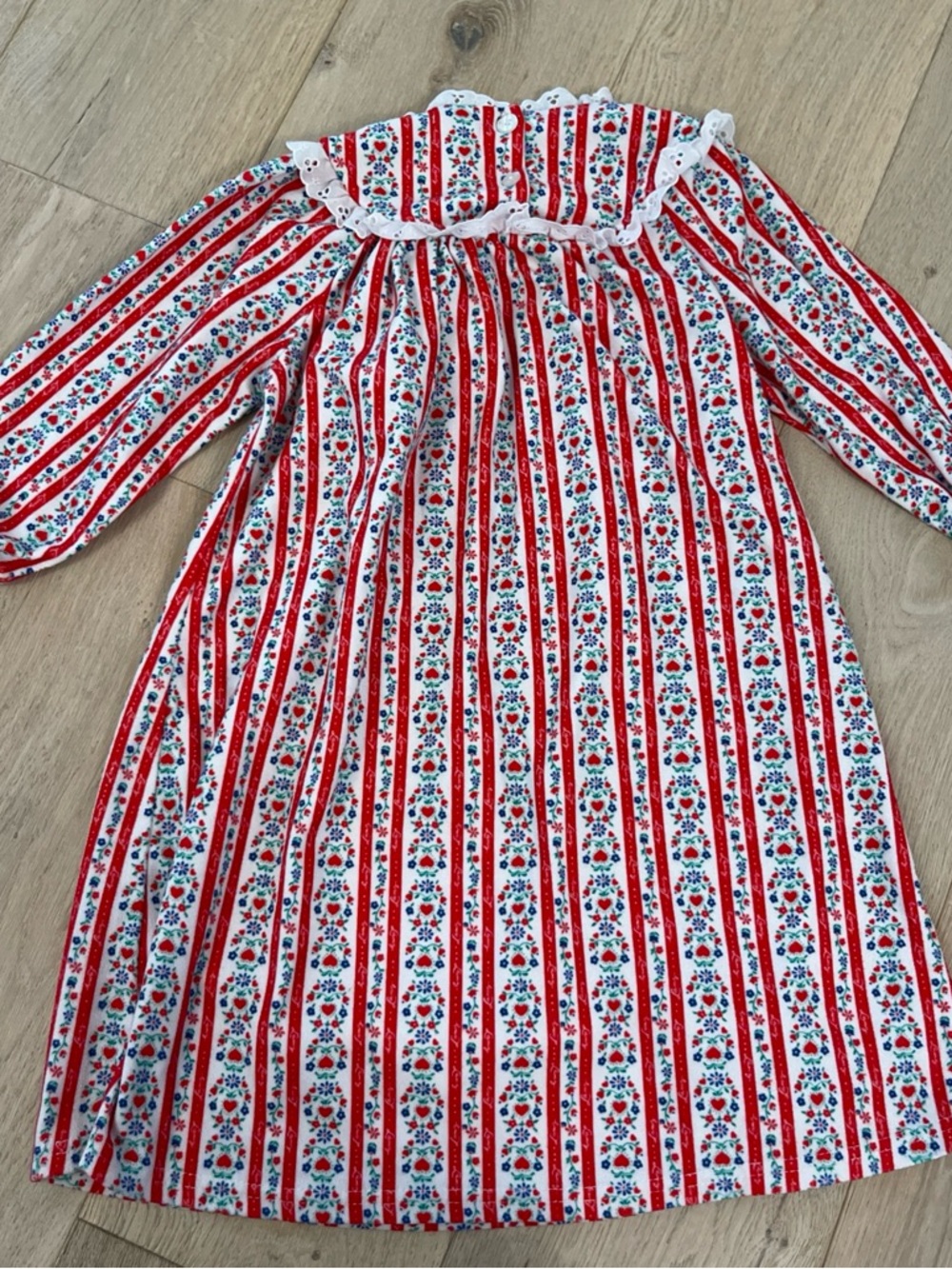 LANZ OF SALZBURG Girls' Red Striped Floral Nightgown with Eyelet Ruffle - Picture 2 of 3